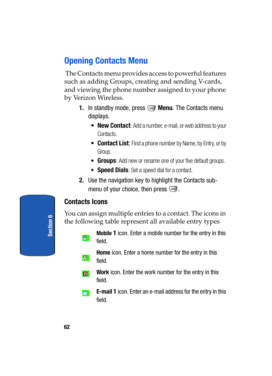 Opening contacts menu | Samsung SCH-A850BKVXAR User Manual | Page 66 / 178