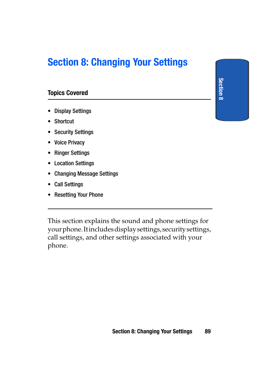 Section 8: changing your settings | Samsung SCH-A850BKVXAR User Manual | Page 93 / 178