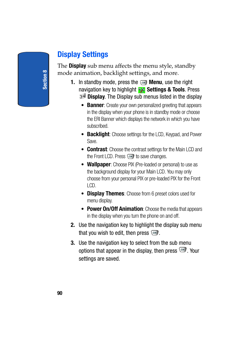 Display settings | Samsung SCH-A850BKVXAR User Manual | Page 94 / 178
