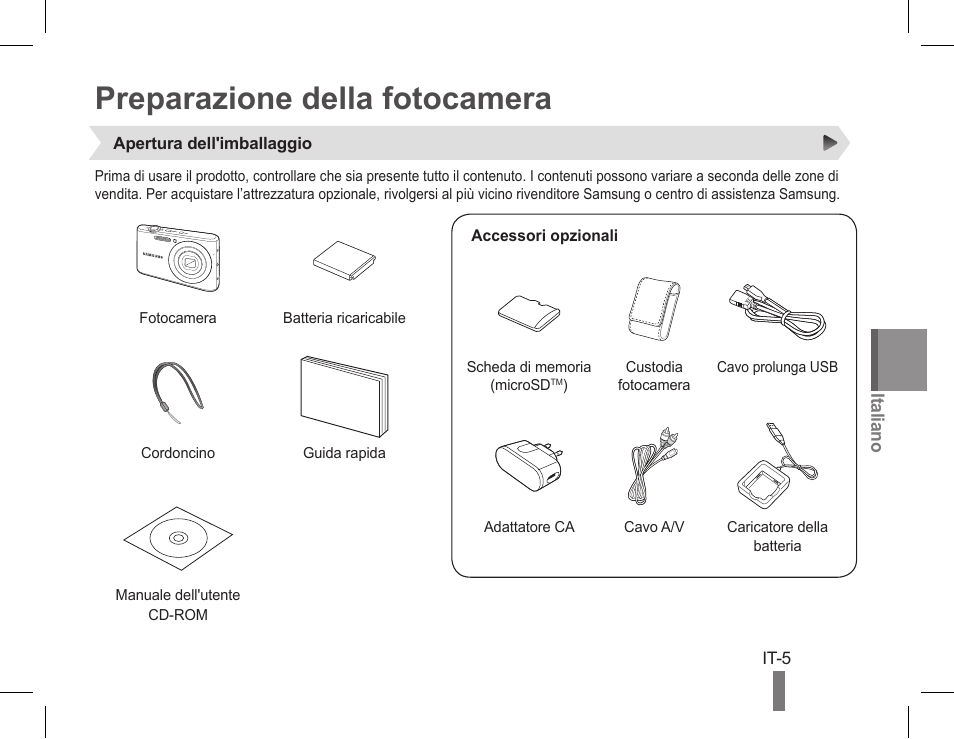 Preparazione della fotocamera | Samsung EC-PL90ZZBPRUS User Manual | Page 45 / 72
