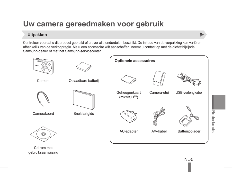 Uw camera gereedmaken voor gebruik | Samsung EC-PL90ZZBPRUS User Manual | Page 55 / 72