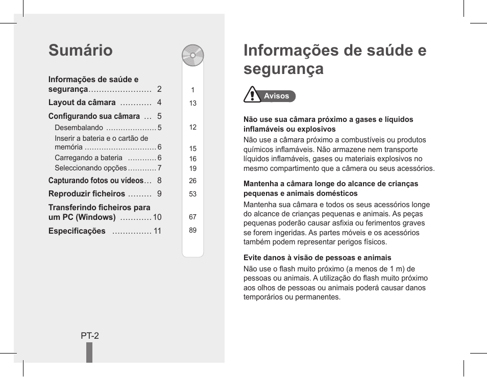 Sumário, Informações de saúde e segurança | Samsung EC-PL90ZZBPRUS User Manual | Page 62 / 72
