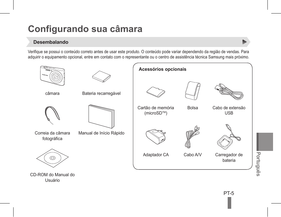 Configurando sua câmara | Samsung EC-PL90ZZBPRUS User Manual | Page 65 / 72