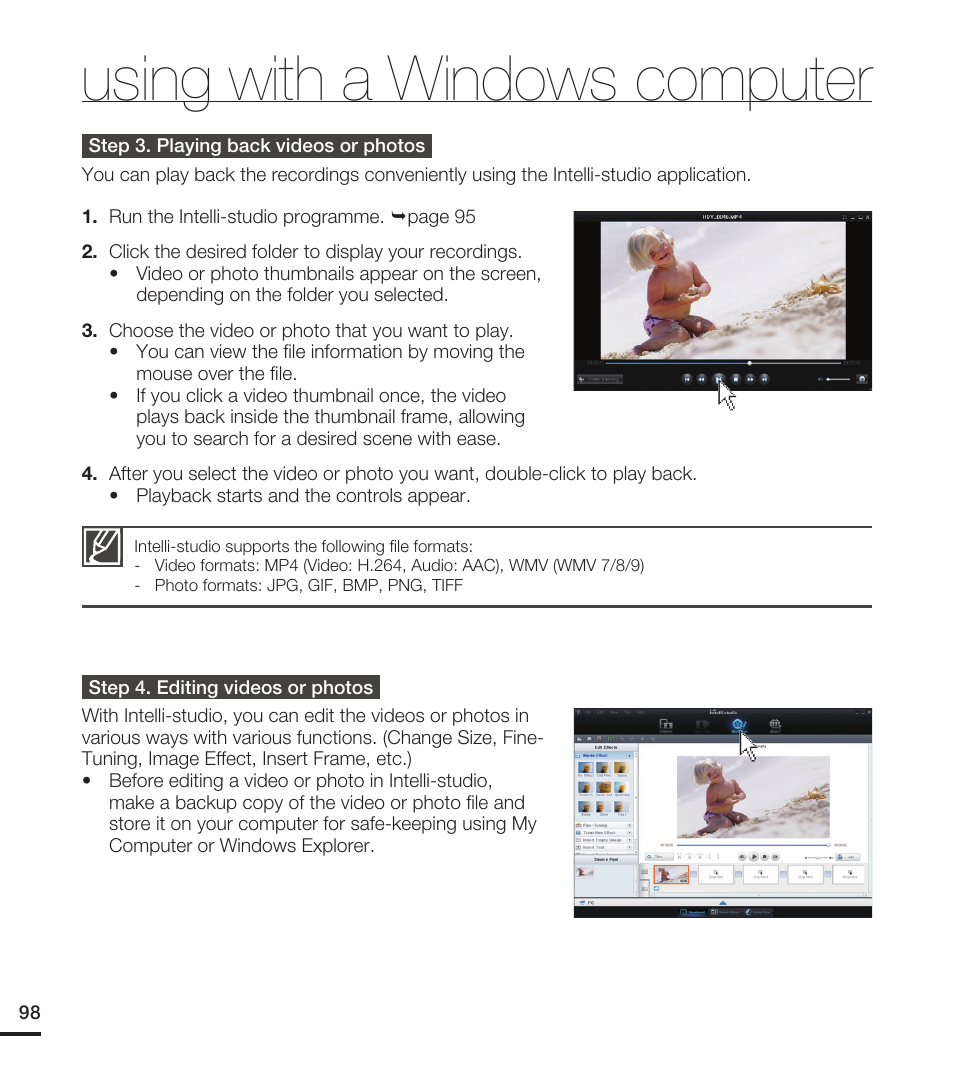 Using with a windows computer | Samsung HMX-T10ON-XAA User Manual | Page 104 / 123