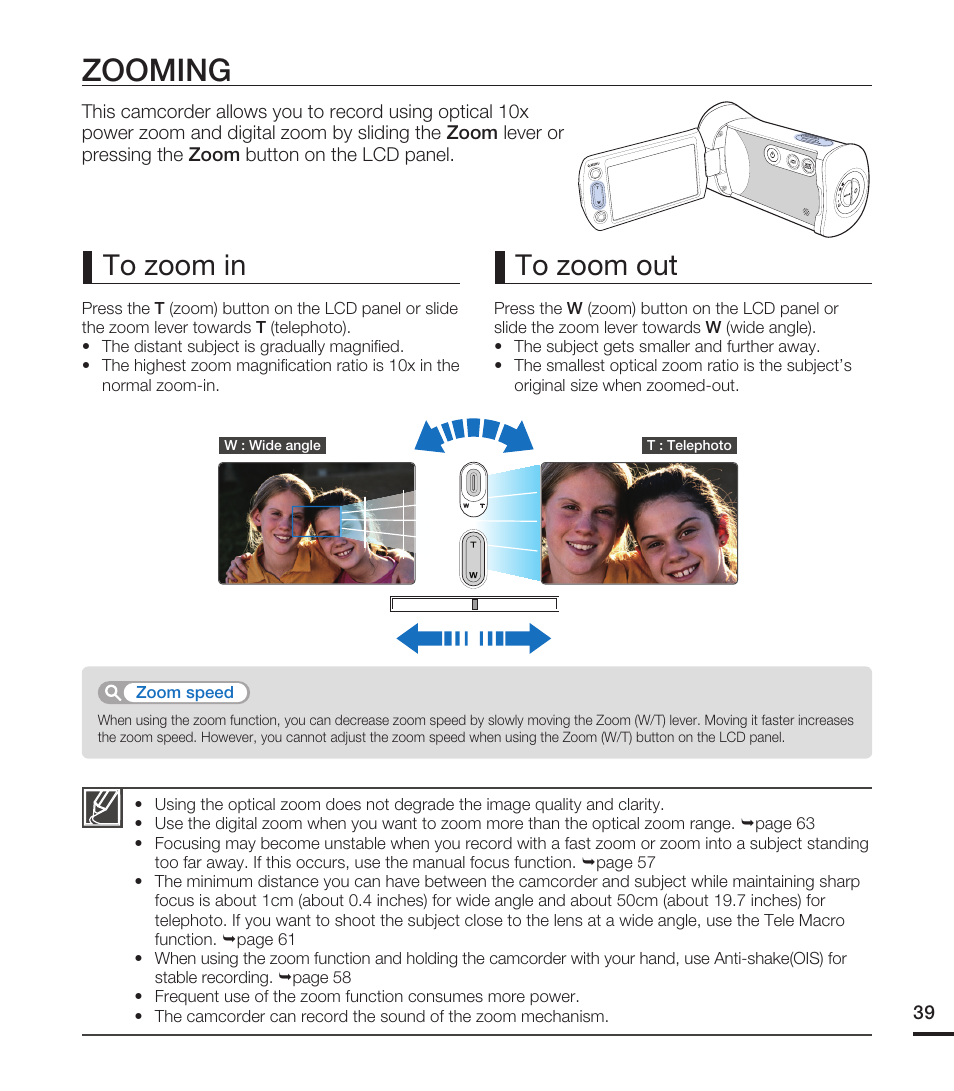 Zooming | Samsung HMX-T10ON-XAA User Manual | Page 45 / 123