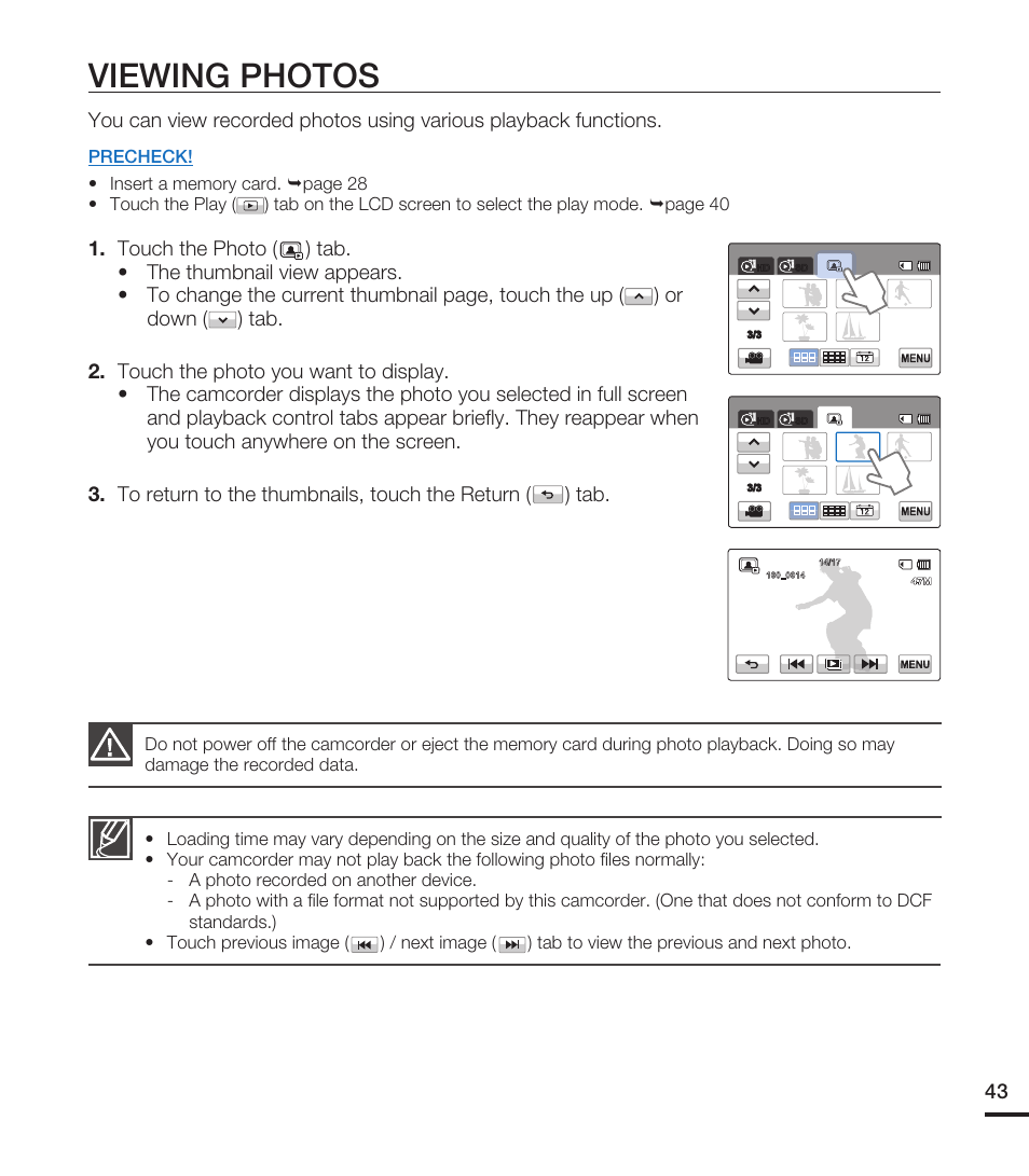 Viewing photos | Samsung HMX-T10ON-XAA User Manual | Page 49 / 123