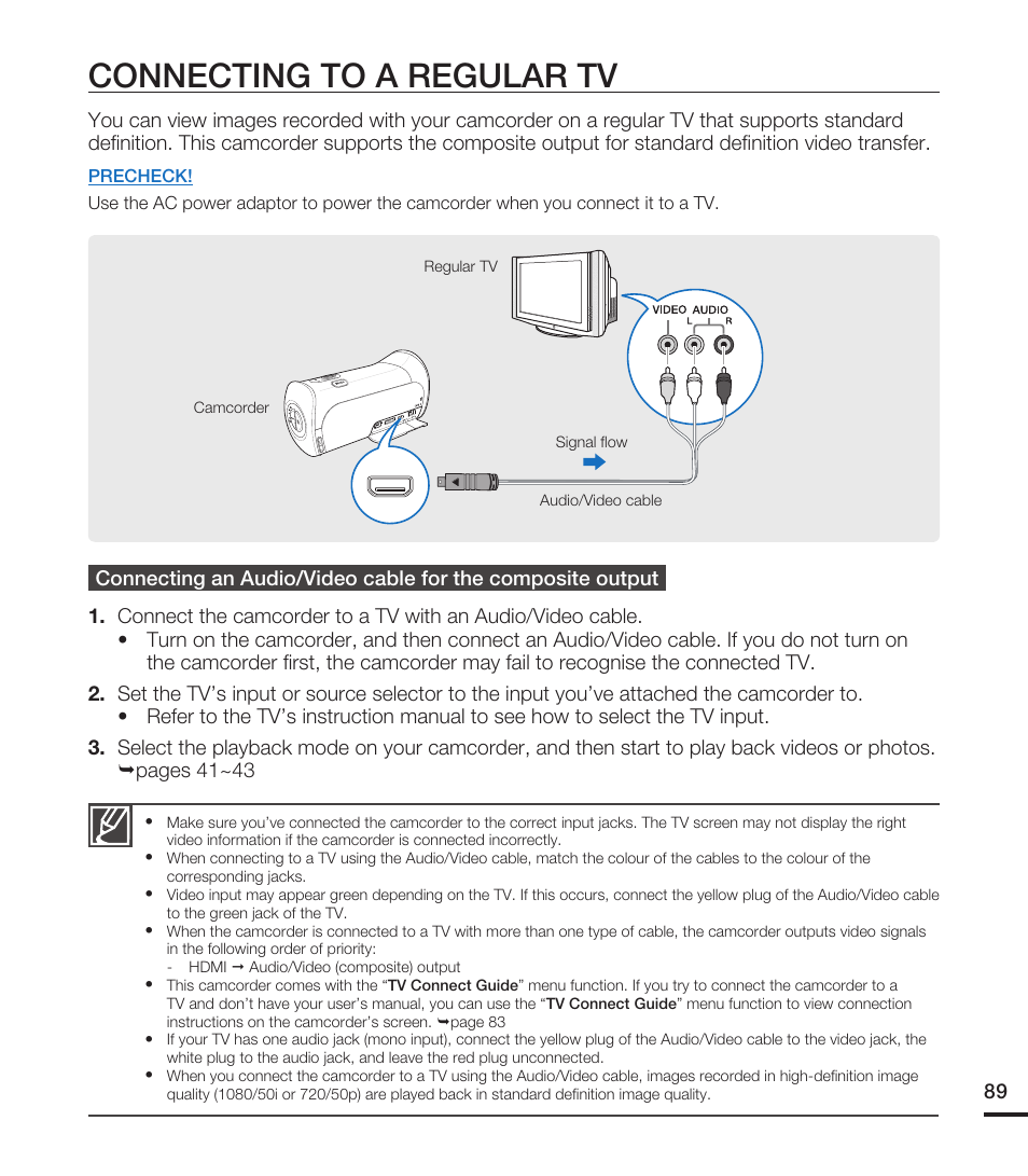 Connecting to a regular tv | Samsung HMX-T10ON-XAA User Manual | Page 95 / 123