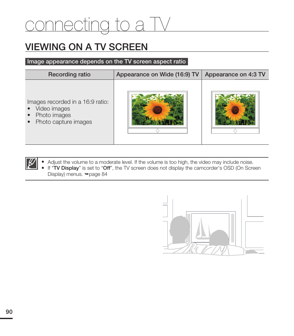 Viewing on a tv screen, Connecting to a tv | Samsung HMX-T10ON-XAA User Manual | Page 96 / 123