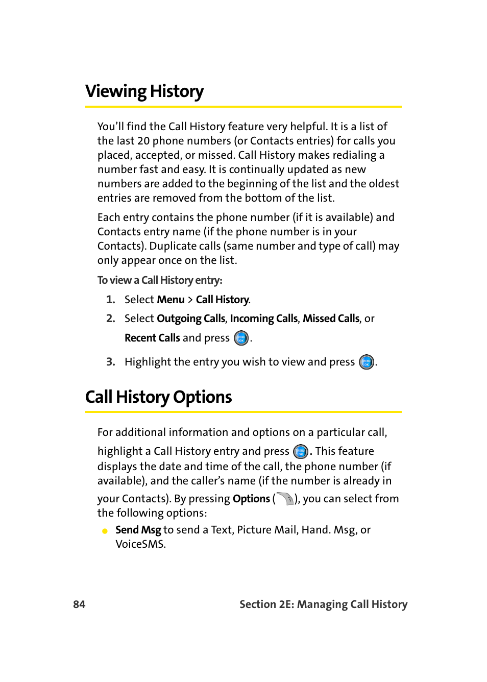 Viewing history, Call history options | Samsung SPH-A960TSSXAR User Manual | Page 108 / 272