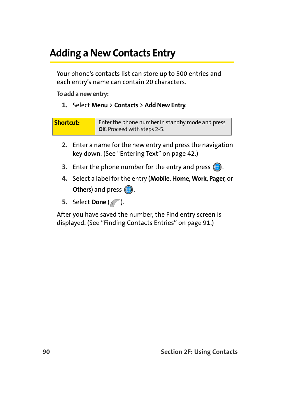 Adding a new contacts entry | Samsung SPH-A960TSSXAR User Manual | Page 114 / 272