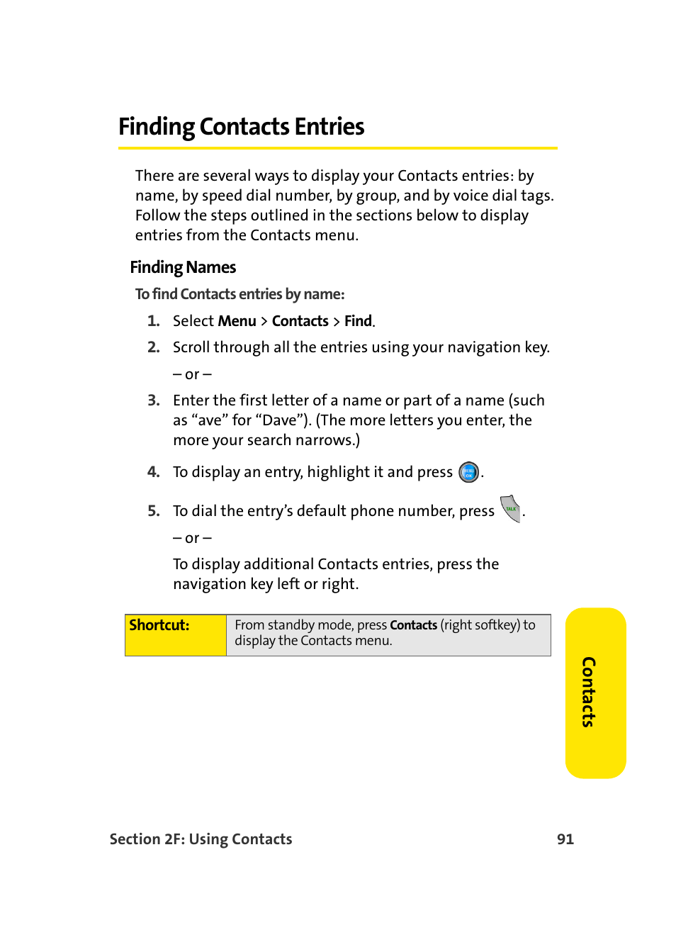 Finding contacts entries | Samsung SPH-A960TSSXAR User Manual | Page 115 / 272