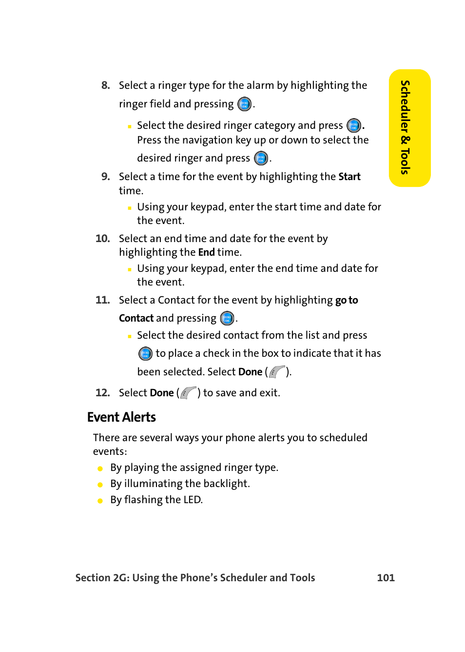 Event alerts, Scheduler & to ols | Samsung SPH-A960TSSXAR User Manual | Page 125 / 272