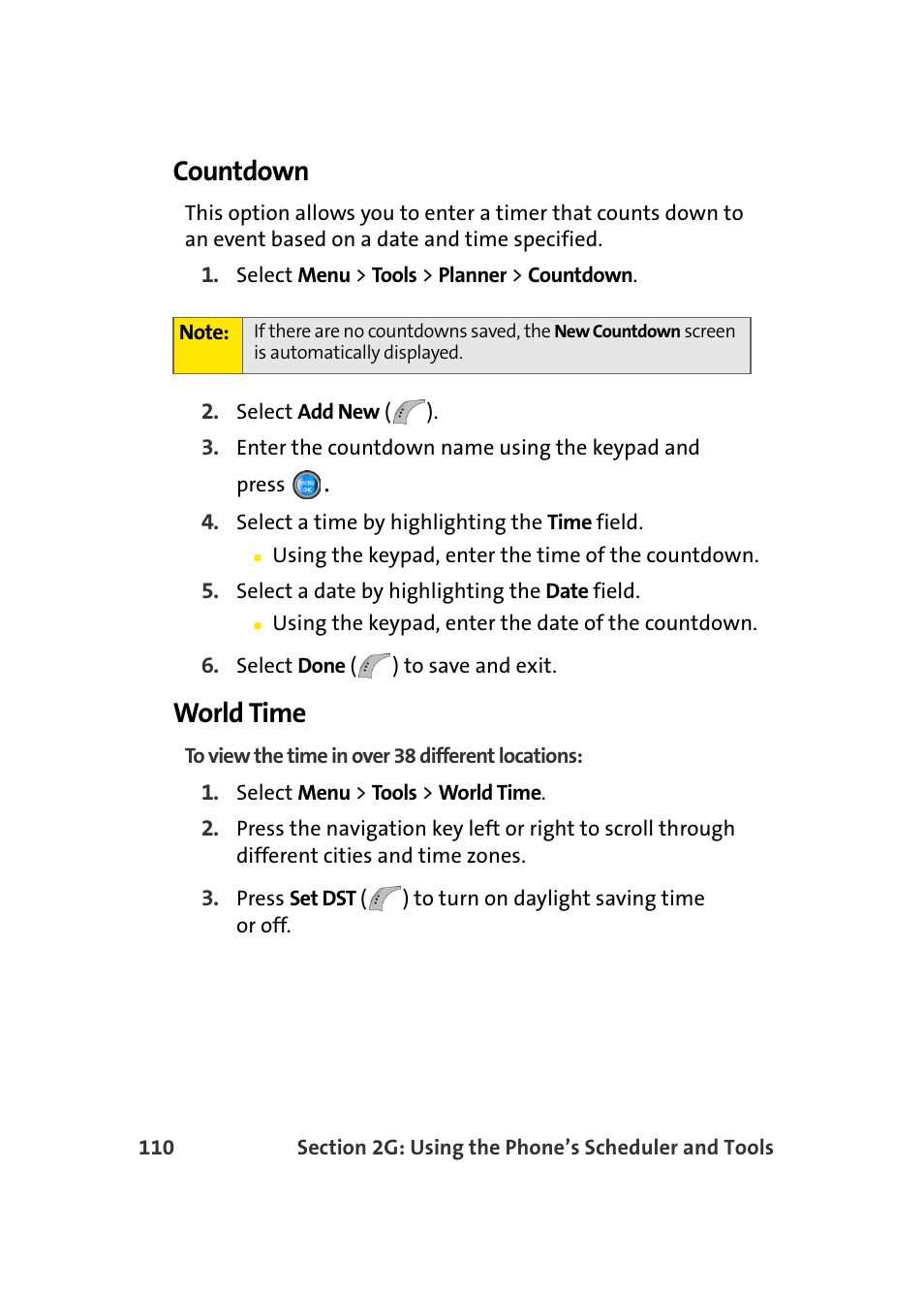 Countdown, World time | Samsung SPH-A960TSSXAR User Manual | Page 134 / 272