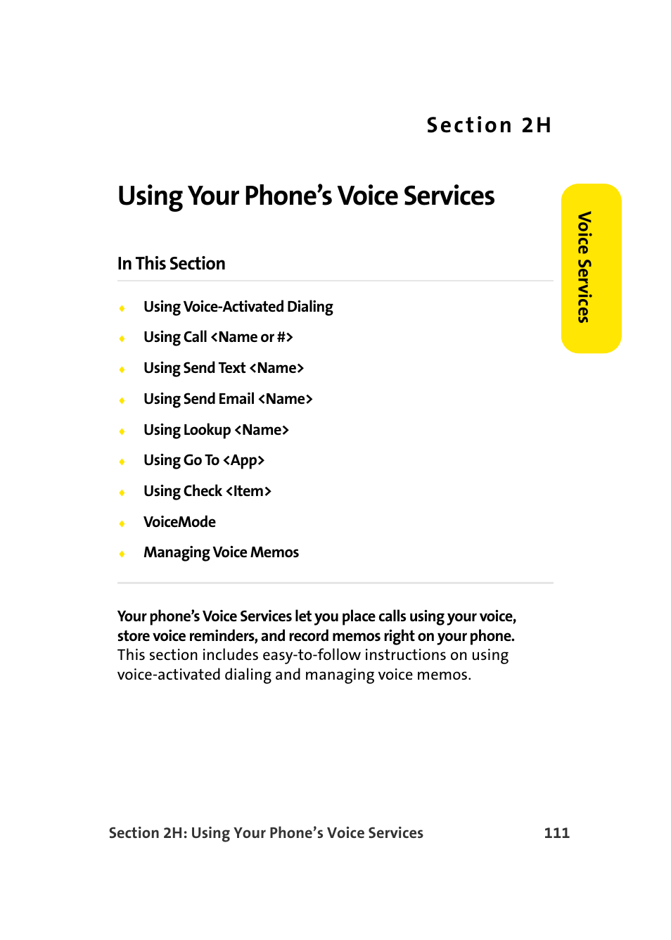 Using your phone’s voice services, 2h. using your phone’s voice services, Vo ice ser v ices | Samsung SPH-A960TSSXAR User Manual | Page 135 / 272