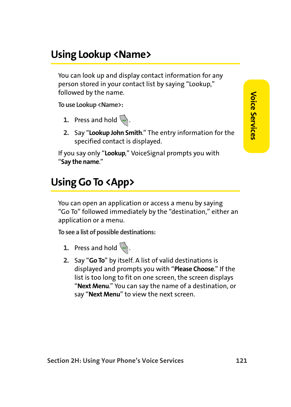 Using lookup <name, Using go to <app | Samsung SPH-A960TSSXAR User Manual | Page 145 / 272