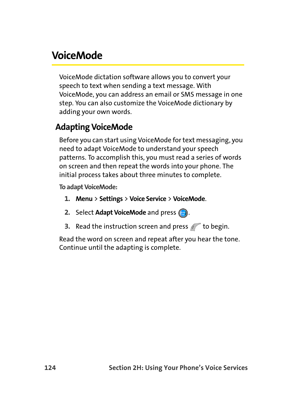 Voicemode, Adapting voicemode | Samsung SPH-A960TSSXAR User Manual | Page 148 / 272