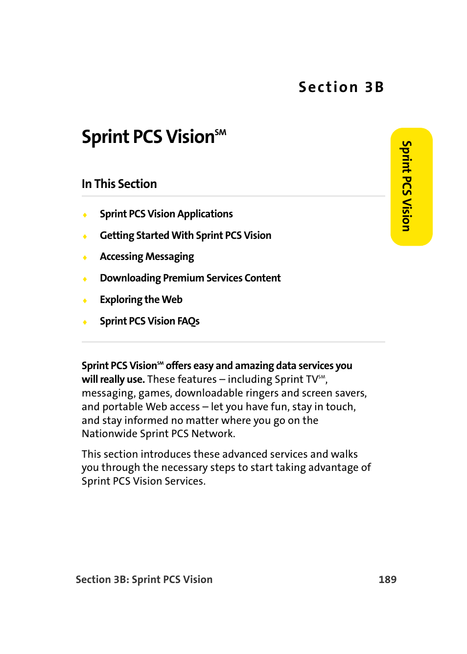 Sprint pcs visionsm, Sprint pcs vision, Spr in t pcs v ision | Samsung SPH-A960TSSXAR User Manual | Page 213 / 272