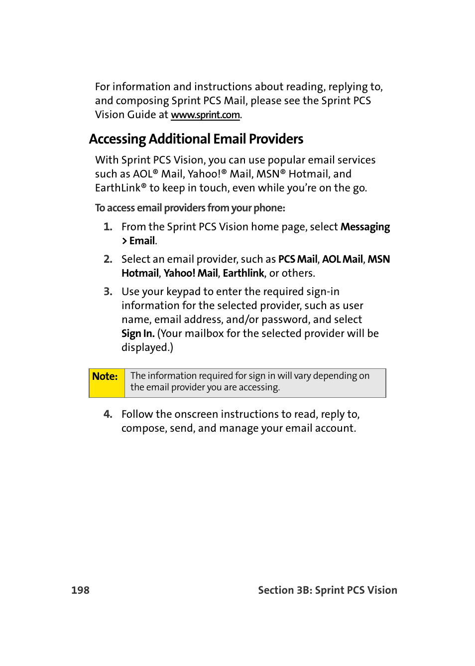 Accessing additional email providers | Samsung SPH-A960TSSXAR User Manual | Page 222 / 272