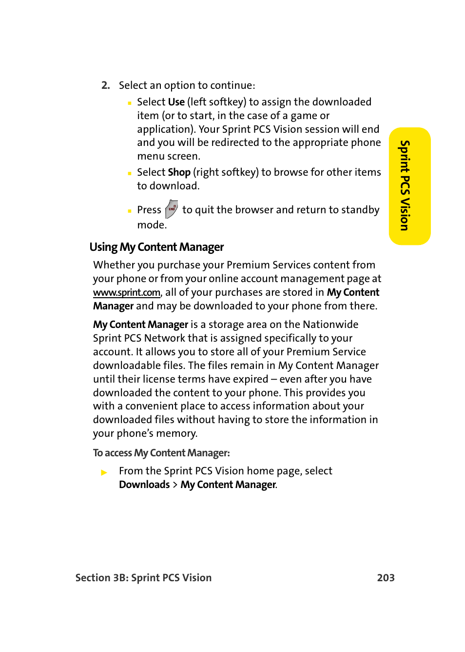 Spr in t pcs v ision, Using my content manager | Samsung SPH-A960TSSXAR User Manual | Page 227 / 272
