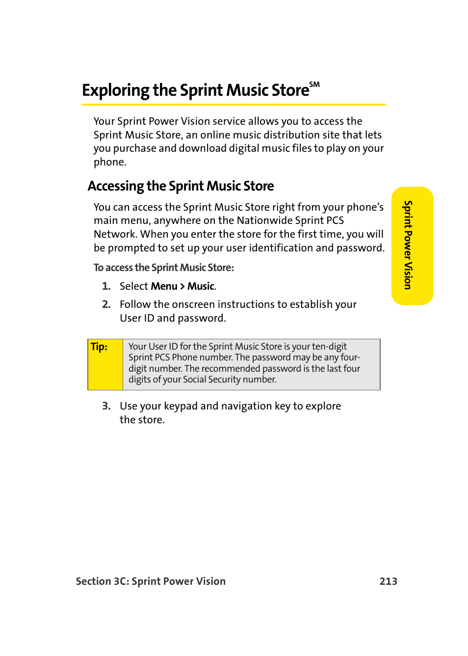 Exploring the sprint music storesm, Accessing the sprint music store, Exploring the sprint music store | Samsung SPH-A960TSSXAR User Manual | Page 237 / 272