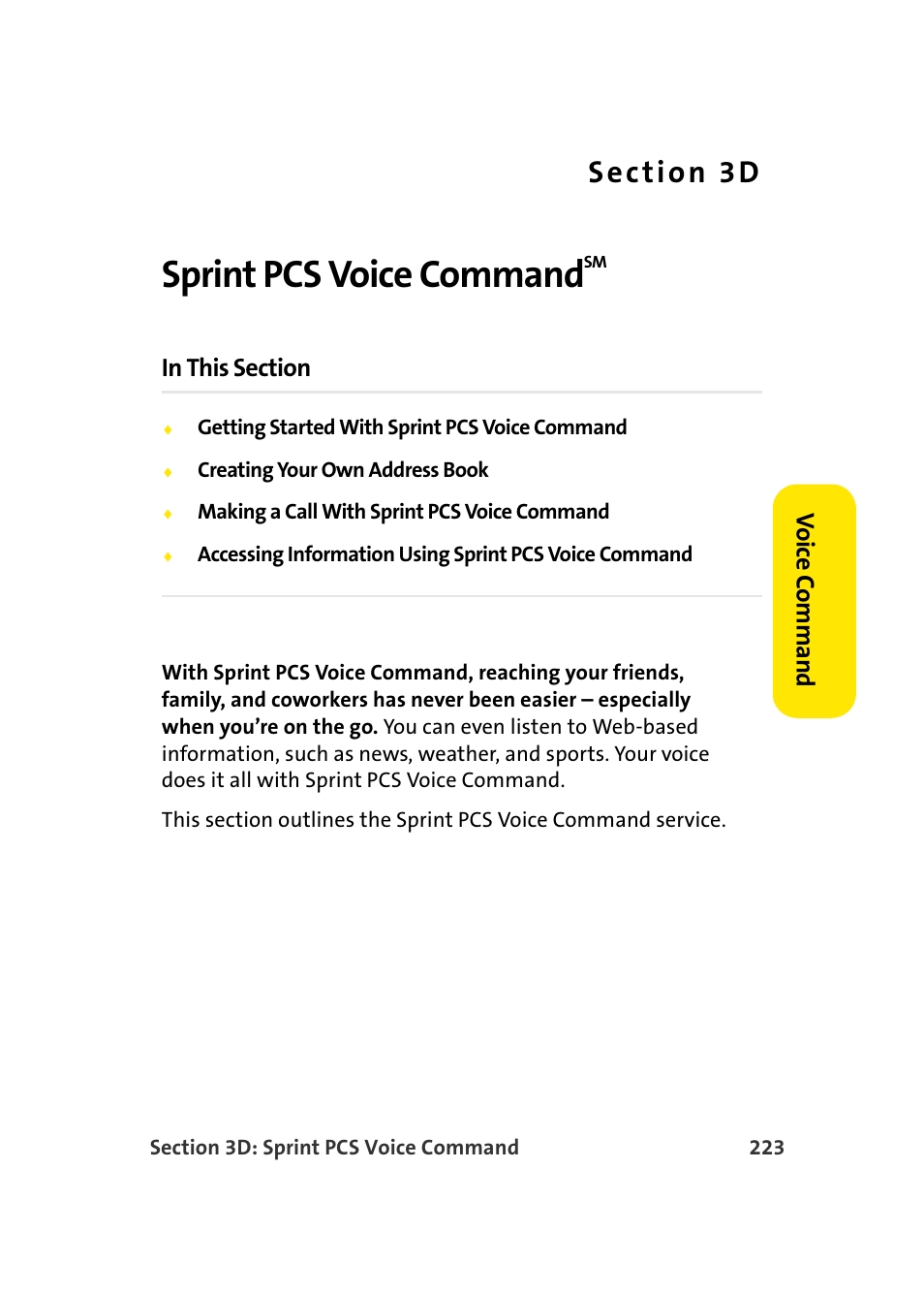 Sprint pcs voice commandsm, Sprint pcs voice command | Samsung SPH-A960TSSXAR User Manual | Page 247 / 272