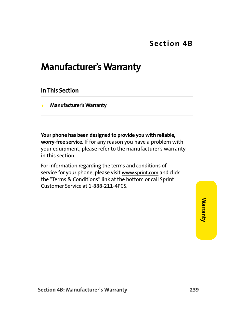 Manufacturer’s warranty, 4b. manufacturer’s warranty | Samsung SPH-A960TSSXAR User Manual | Page 263 / 272