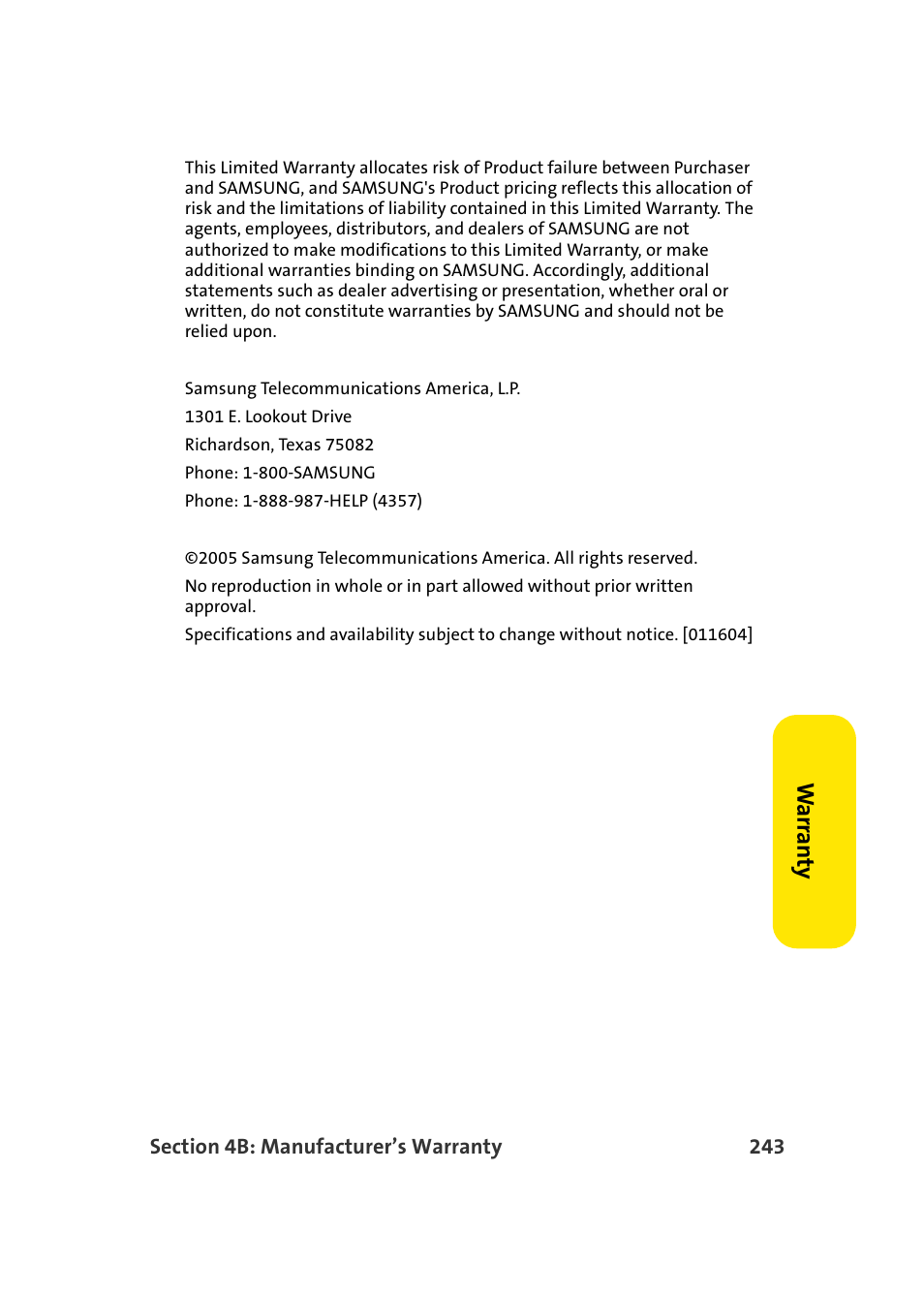 Wa rra n ty | Samsung SPH-A960TSSXAR User Manual | Page 267 / 272