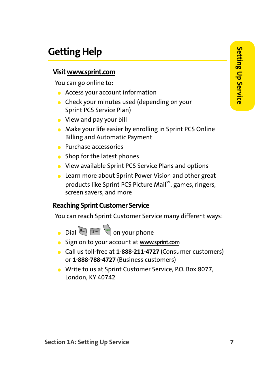 Getting help, Setting u p ser v ice, Reaching sprint customer service | Samsung SPH-A960TSSXAR User Manual | Page 31 / 272