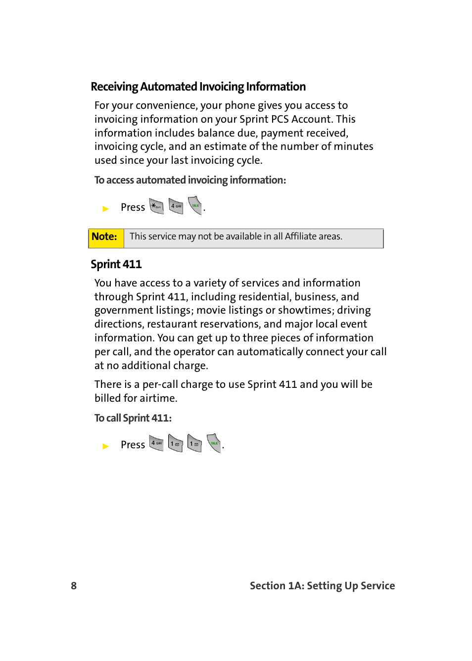 Receiving automated invoicing information, Sprint 411 | Samsung SPH-A960TSSXAR User Manual | Page 32 / 272