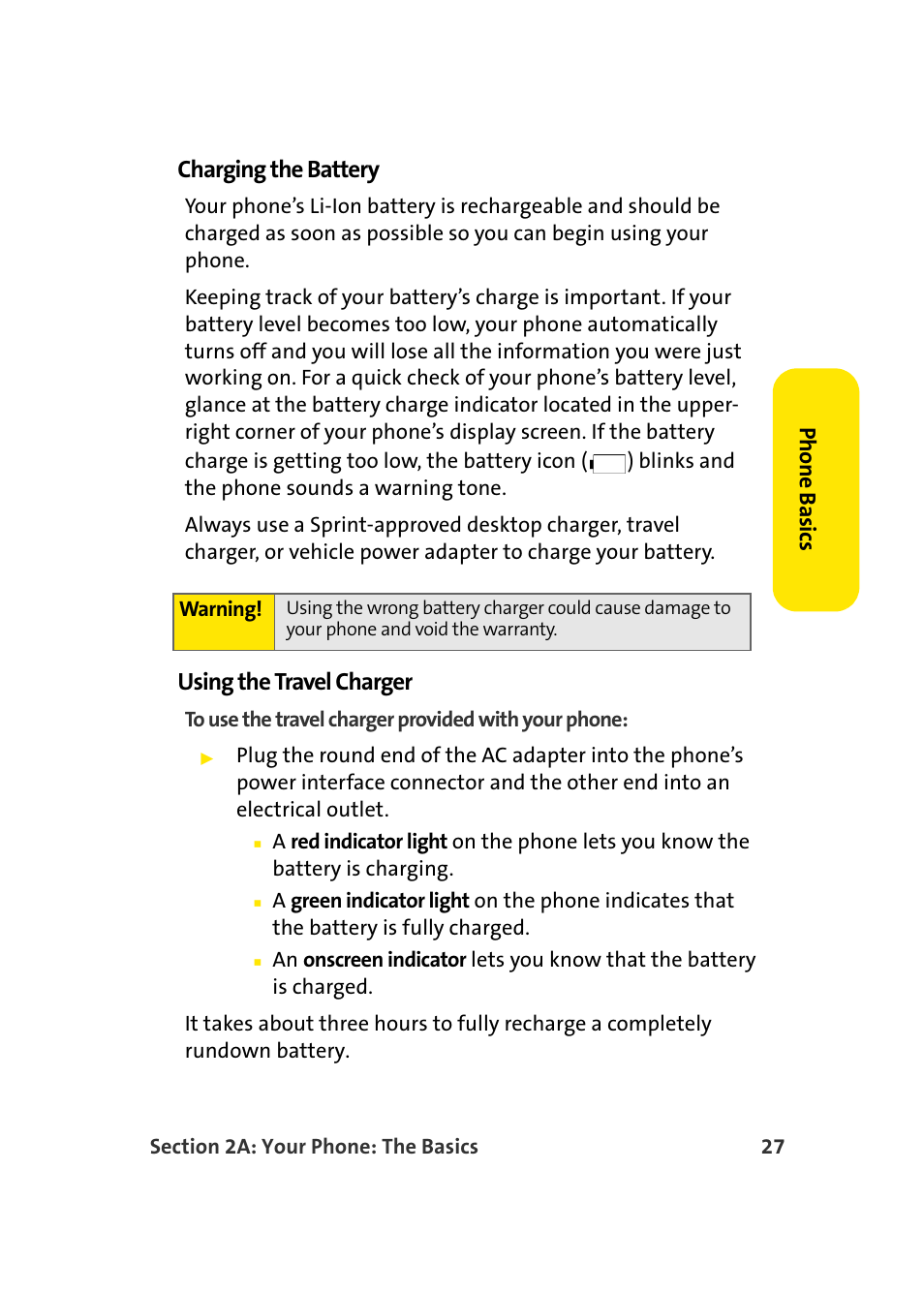 Charging the battery, Using the travel charger | Samsung SPH-A960TSSXAR User Manual | Page 51 / 272