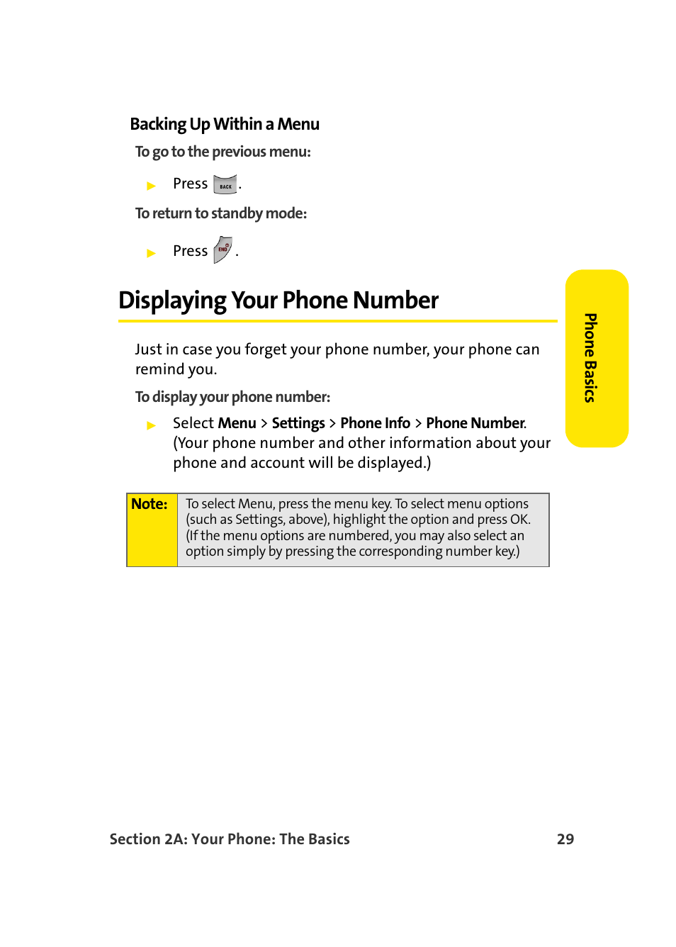 Displaying your phone number, Backing up within a menu | Samsung SPH-A960TSSXAR User Manual | Page 53 / 272