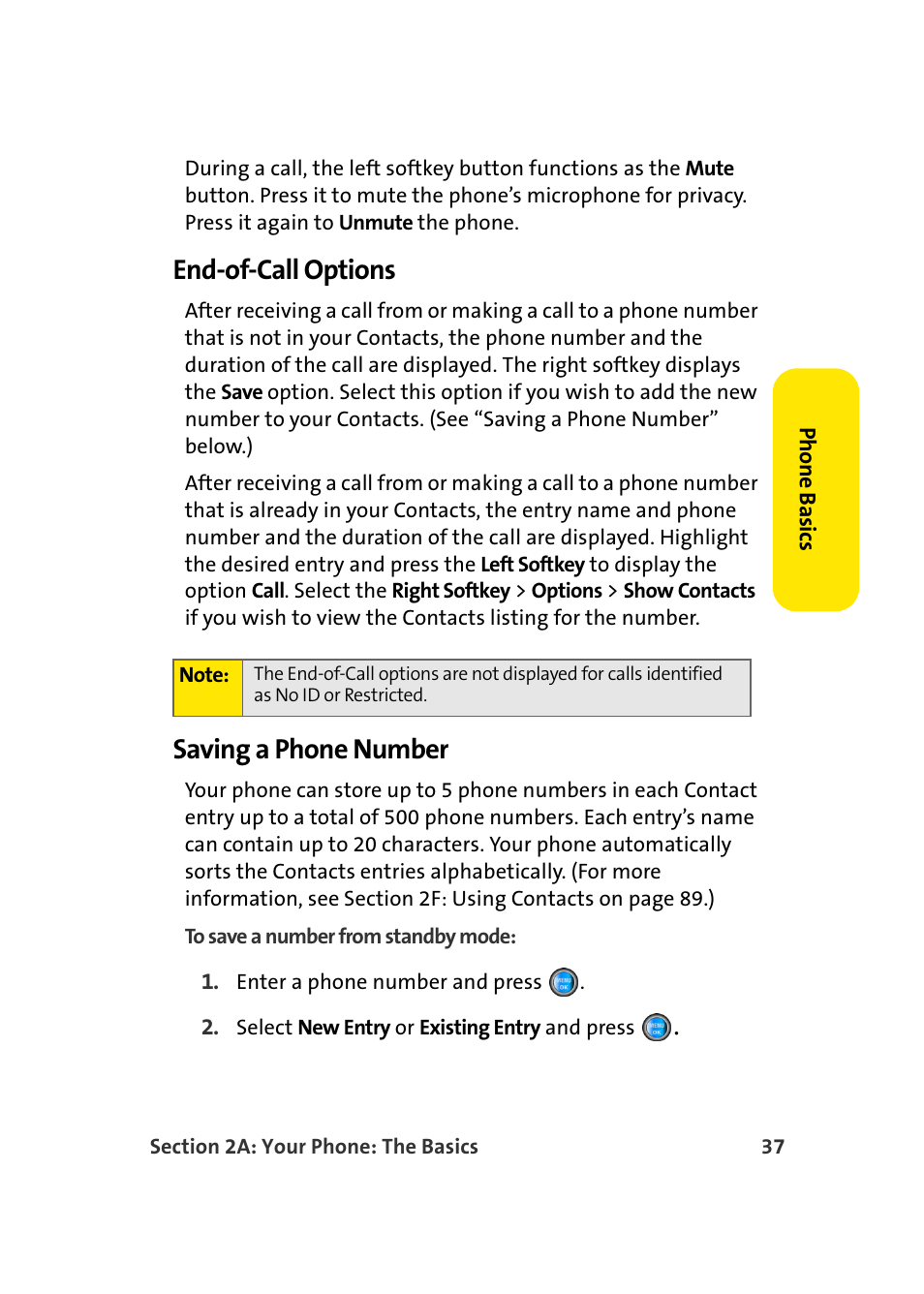 End-of-call options, Saving a phone number | Samsung SPH-A960TSSXAR User Manual | Page 61 / 272