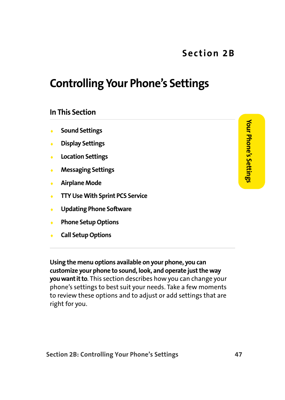 Controlling your phone’s settings, 2b. controlling your phone’s settings | Samsung SPH-A960TSSXAR User Manual | Page 71 / 272