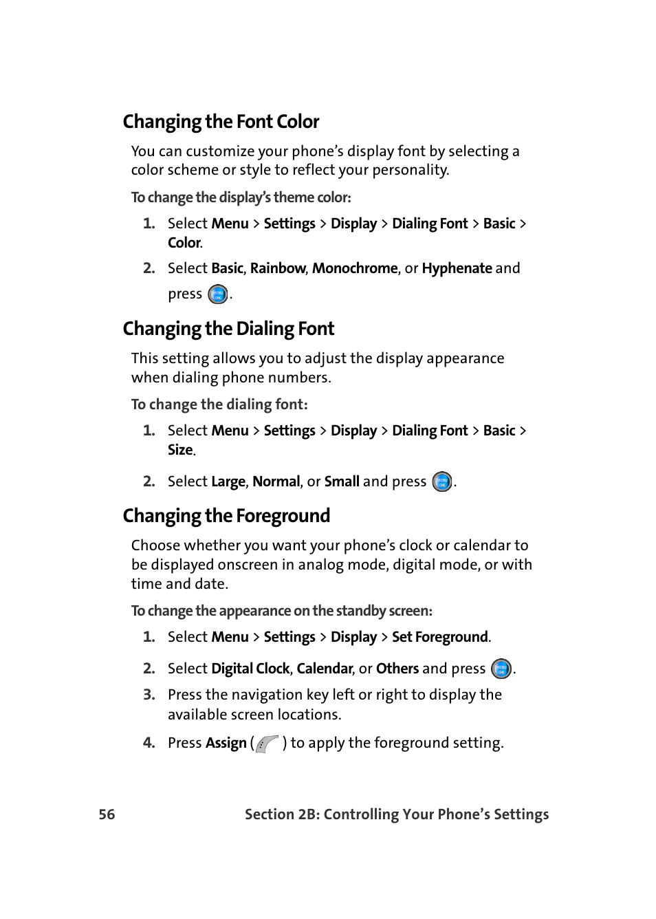 Changing the font color, Changing the dialing font, Changing the foreground | Samsung SPH-A960TSSXAR User Manual | Page 80 / 272