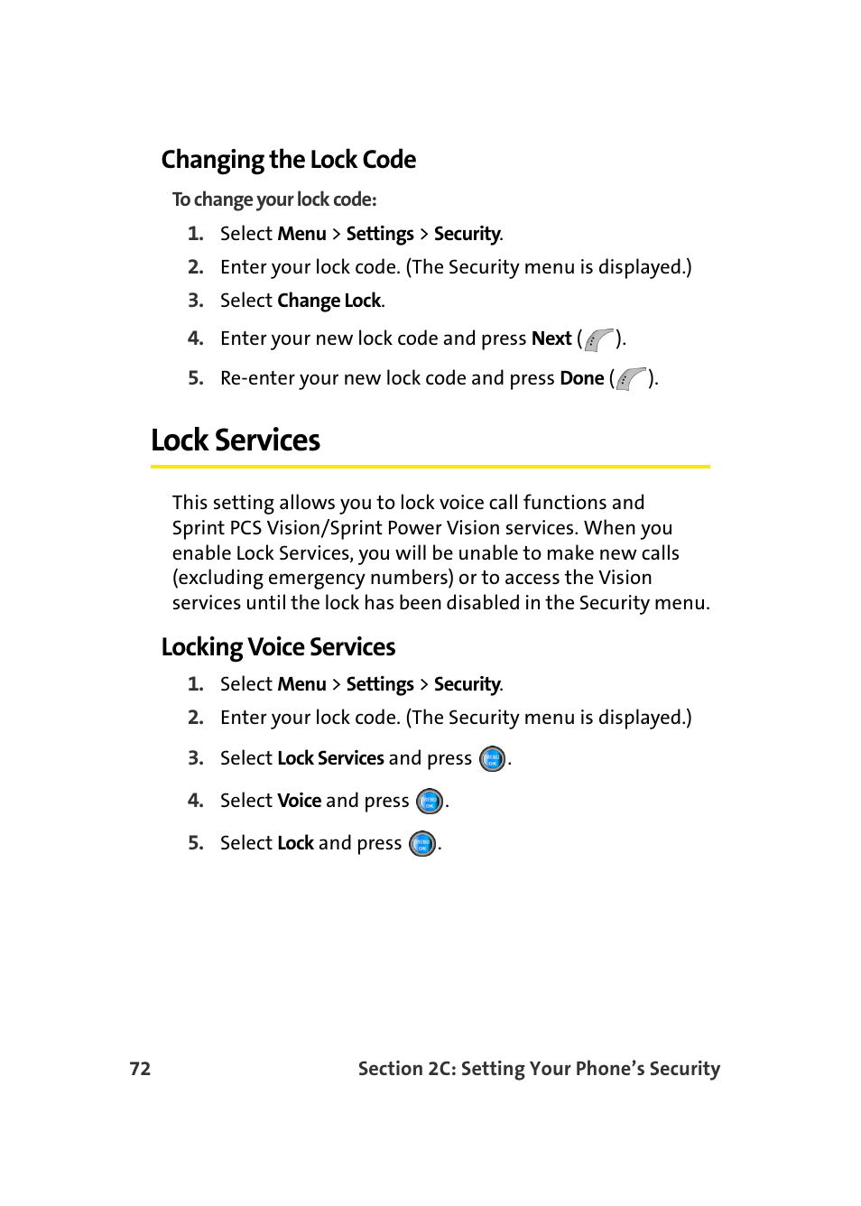 Changing the lock code, Lock services, Locking voice services | Samsung SPH-A960TSSXAR User Manual | Page 96 / 272