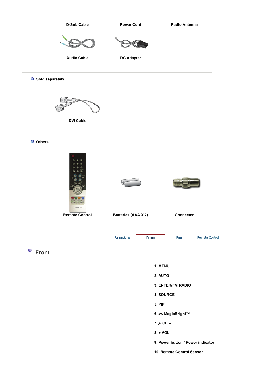 Rear, Front | Samsung LS19RTUSSZ-XAZ User Manual | Page 11 / 57