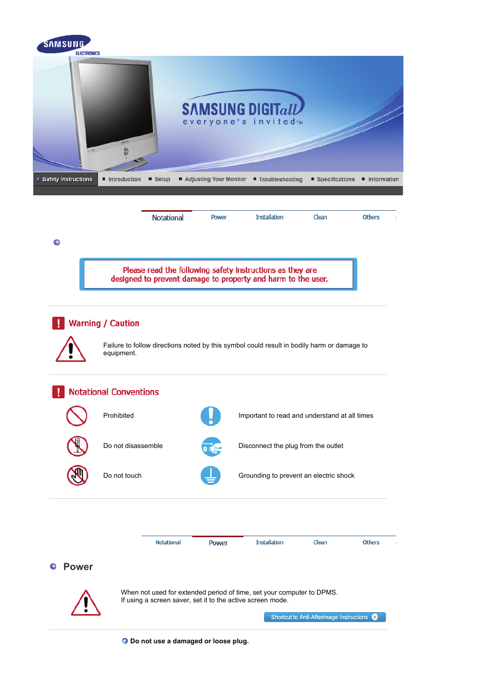 Notational, Power | Samsung LS19RTUSSZ-XAZ User Manual | Page 2 / 57
