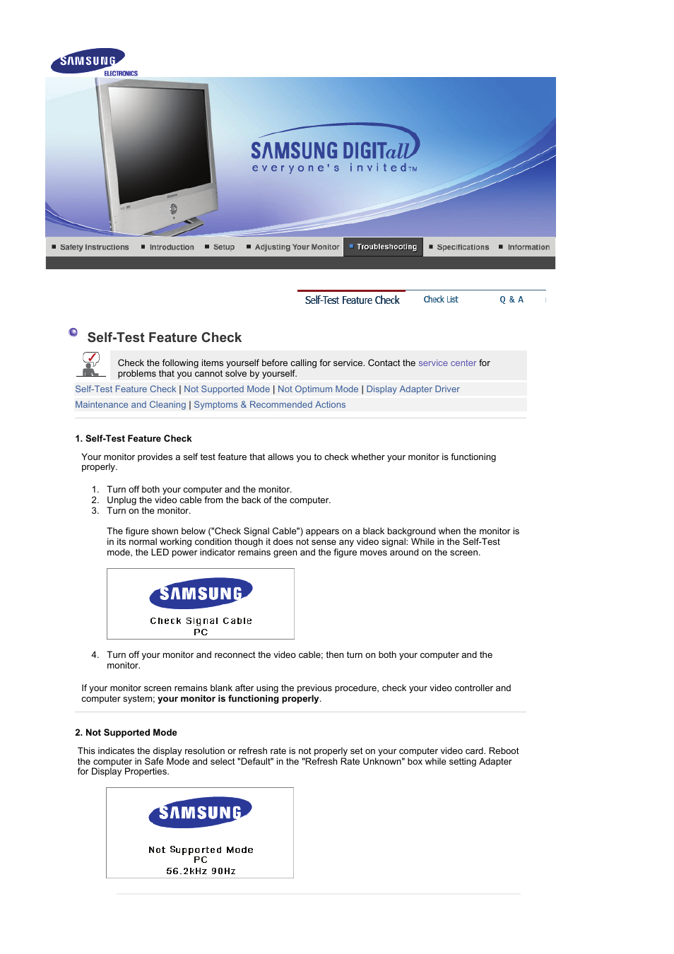 Self-test feature check, Check list | Samsung LS19RTUSSZ-XAZ User Manual | Page 40 / 57