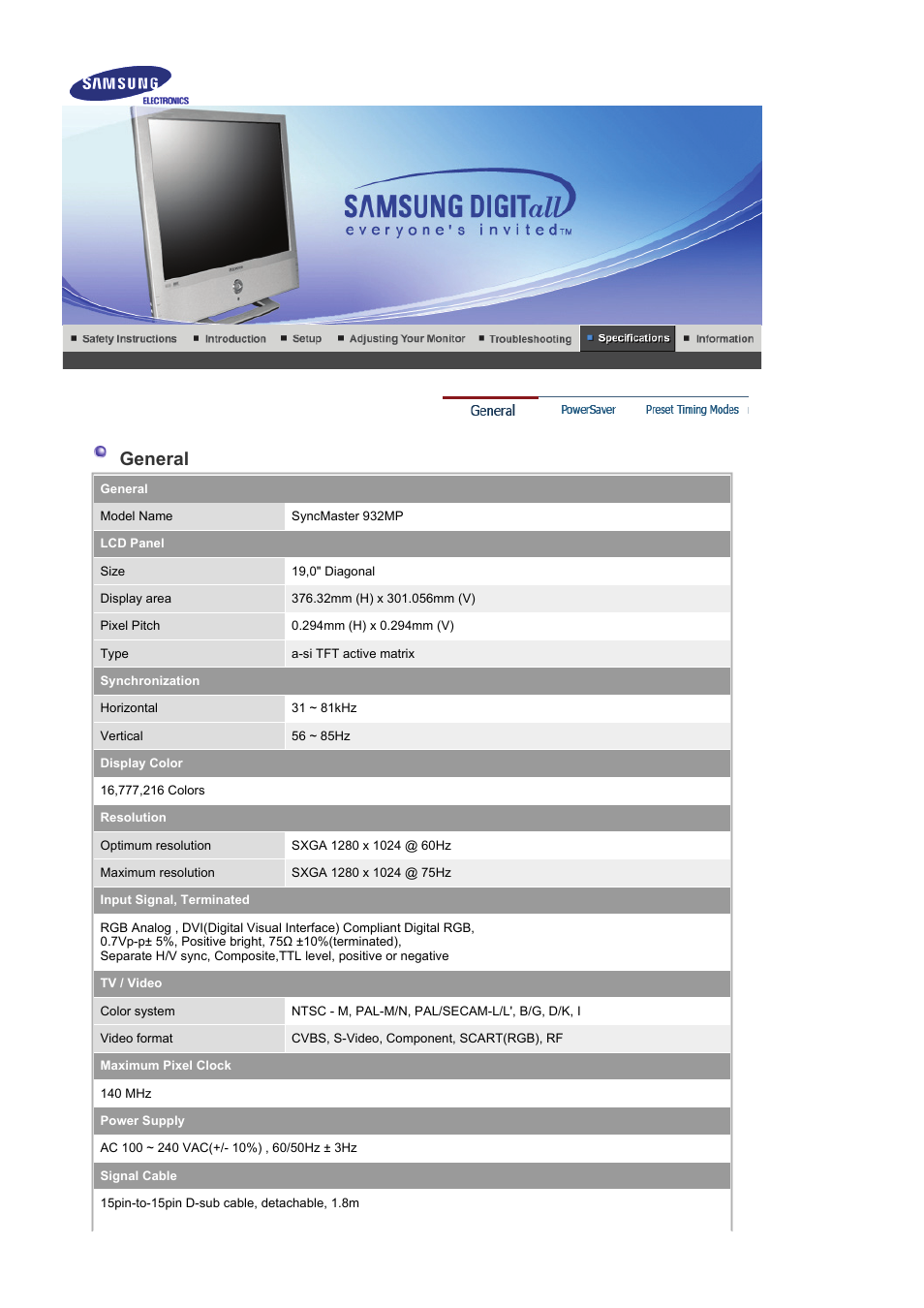 General, Power saver | Samsung LS19RTUSSZ-XAZ User Manual | Page 45 / 57