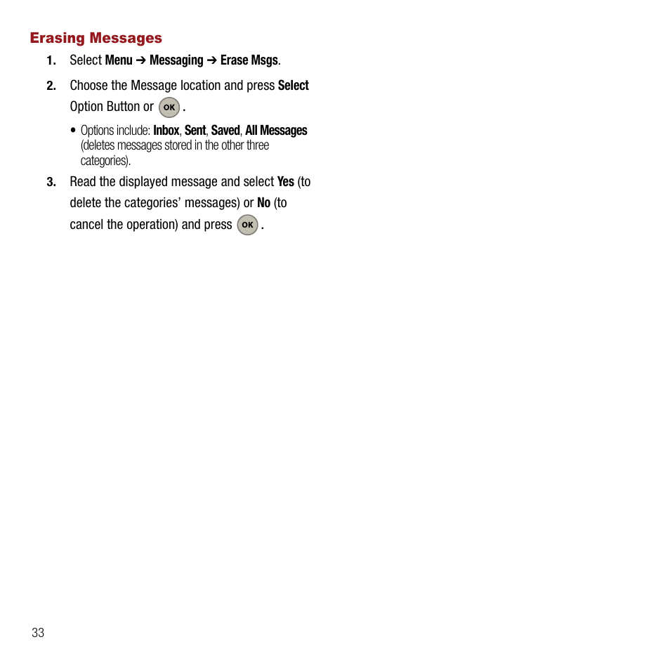 Erasing messages | Samsung SPH-M310ZKAVMU User Manual | Page 36 / 94