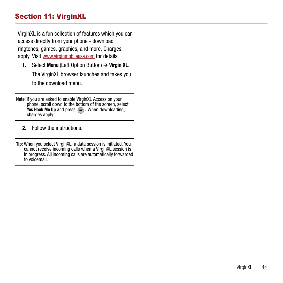 Section 11: virginxl | Samsung SPH-M310ZKAVMU User Manual | Page 47 / 94