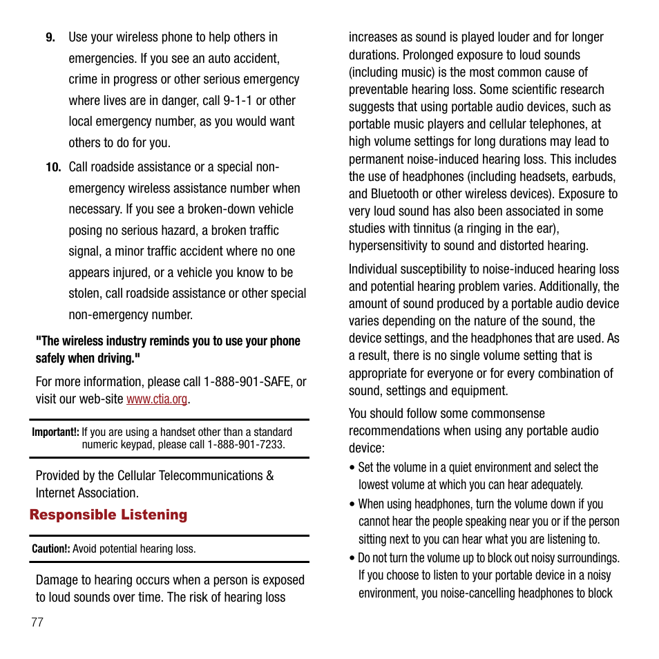 Responsible listening | Samsung SPH-M310ZKAVMU User Manual | Page 80 / 94