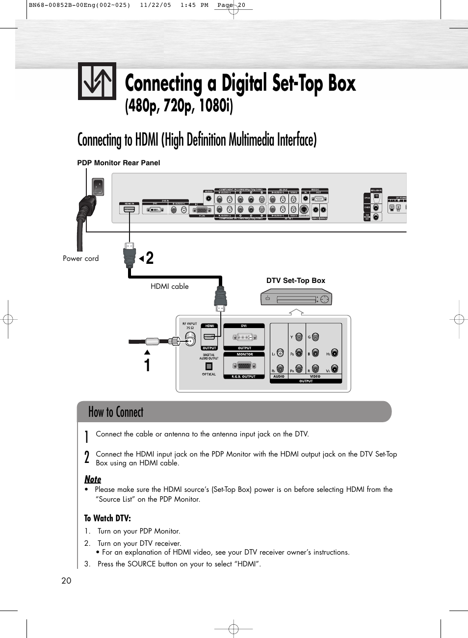Connecting a digital set-top box, How to connect | Samsung HPR8082X-XAA User Manual | Page 20 / 92