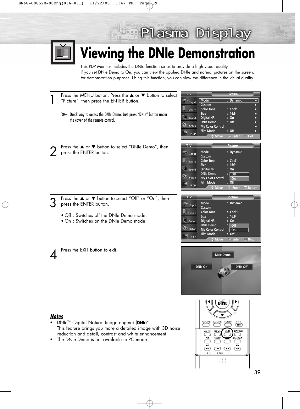 Viewing the dnie demonstration | Samsung HPR8082X-XAA User Manual | Page 39 / 92