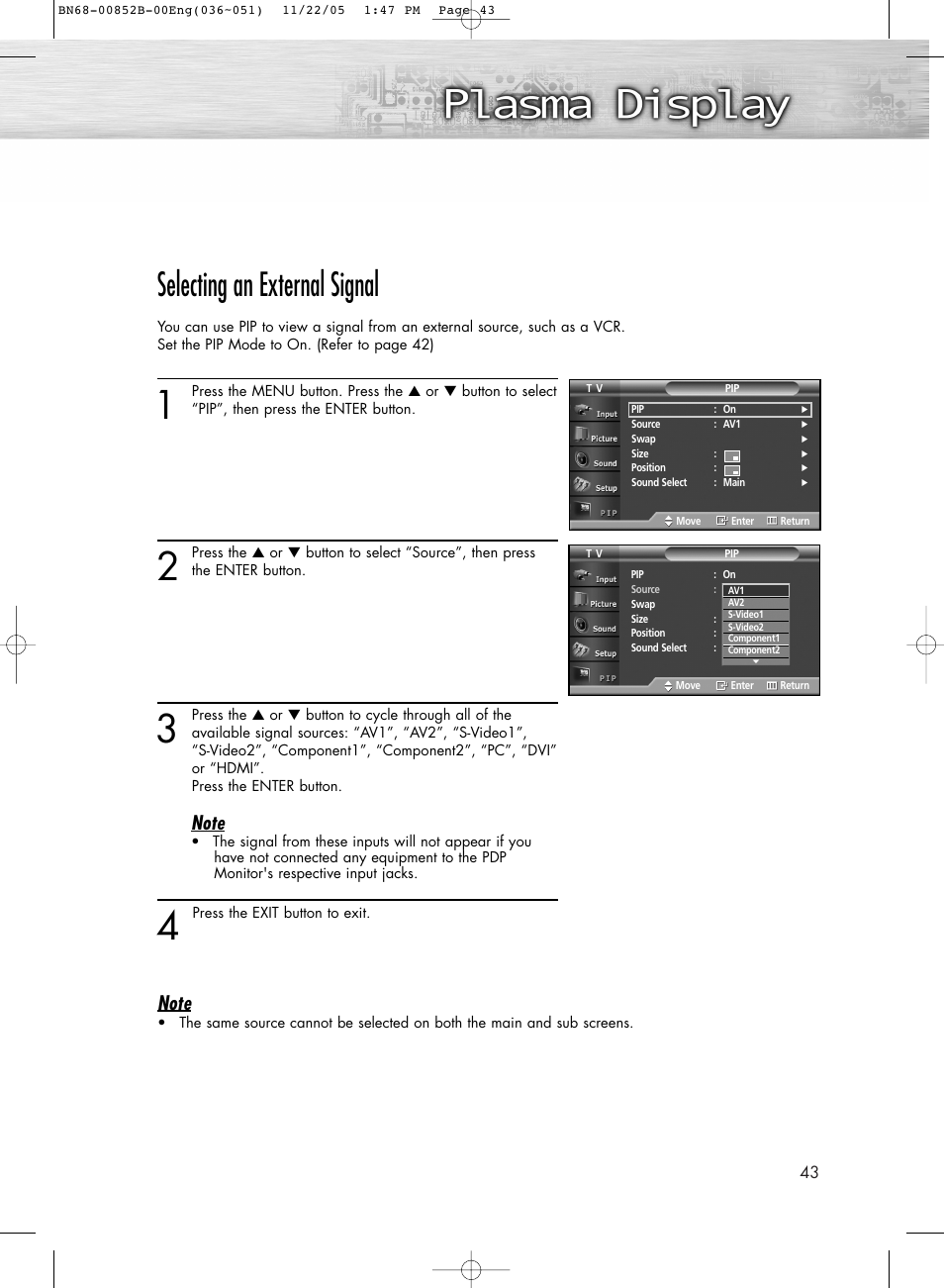 Selecting an external signal | Samsung HPR8082X-XAA User Manual | Page 43 / 92
