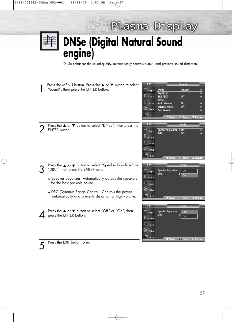 Dnse (digital natural sound engine) | Samsung HPR8082X-XAA User Manual | Page 57 / 92