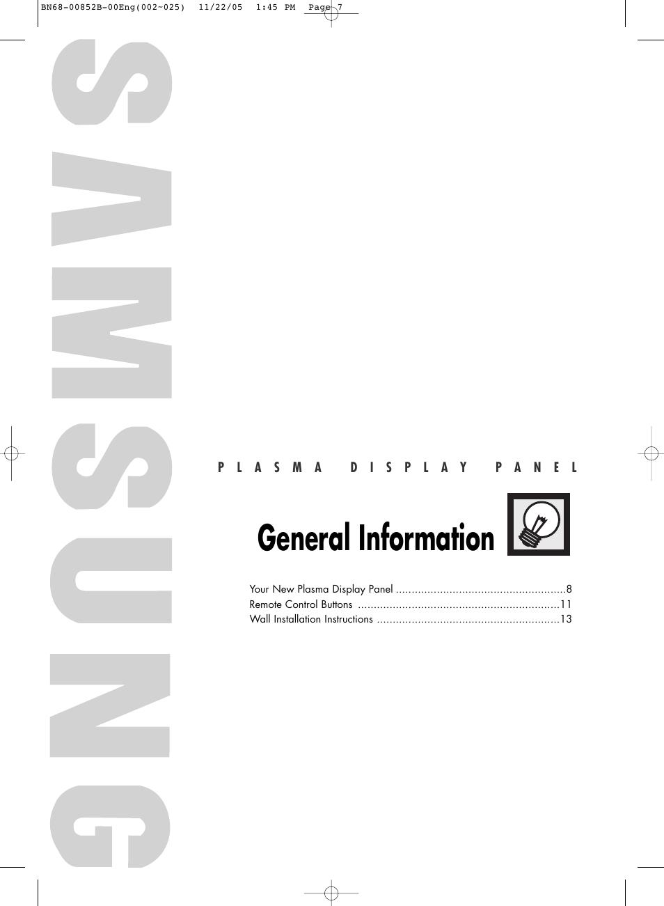 General information | Samsung HPR8082X-XAA User Manual | Page 7 / 92