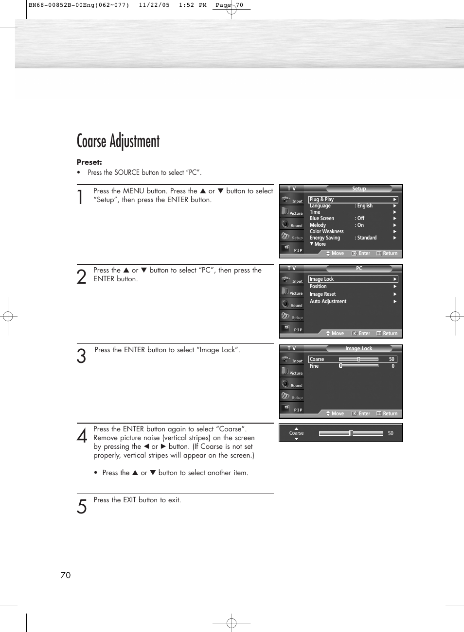 Coarse adjustment | Samsung HPR8082X-XAA User Manual | Page 70 / 92