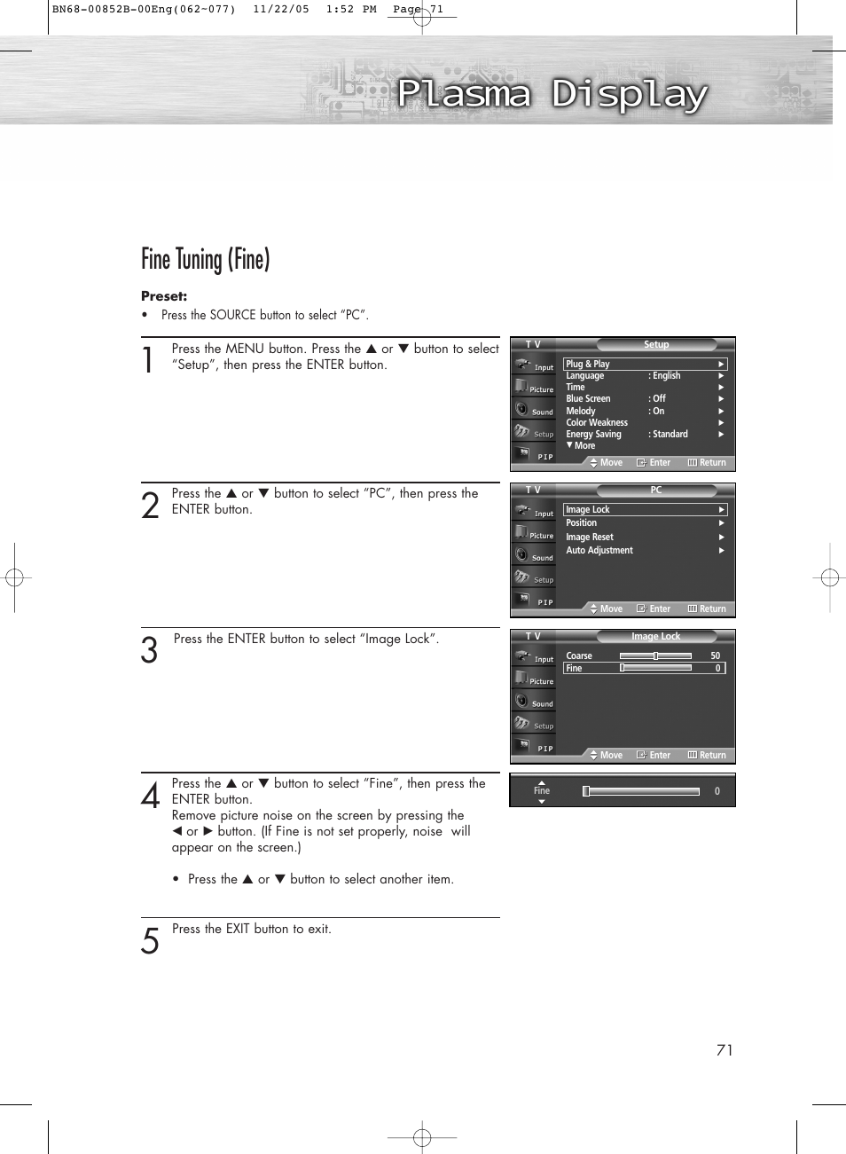 Fine tuning (fine) | Samsung HPR8082X-XAA User Manual | Page 71 / 92