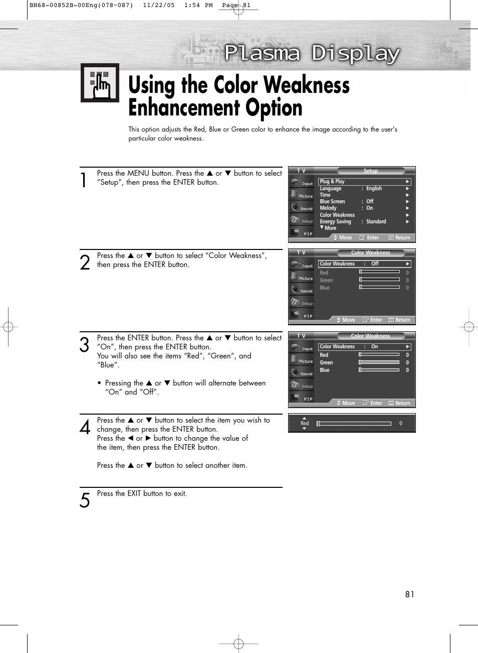 Using the color weakness enhancement option | Samsung HPR8082X-XAA User Manual | Page 81 / 92